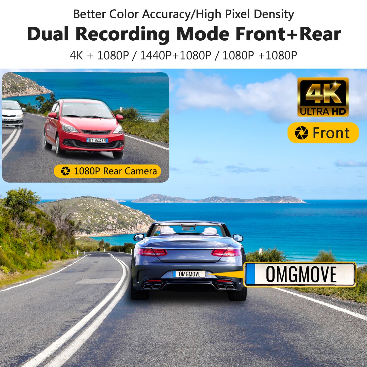 Z-Edge Z3D 4K Dash Cam, Front and Rear Dash Cam with WiFi, GPS, 4K + 1080P Dual Cam, Car DVR, WDR Night Vision, G-Sensor, Loop Recording, Parking Mode - 2025 Version