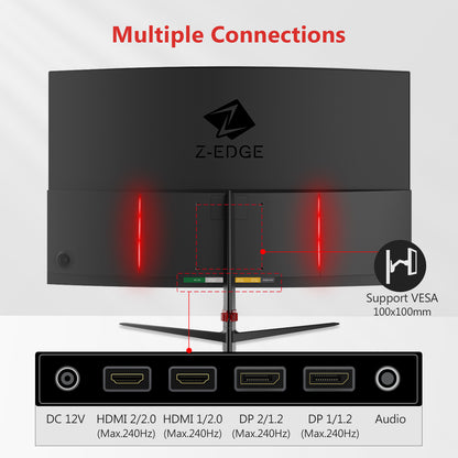 UG27P 27 Zoll Curved Gaming Monitor 240Hz 1ms 1920 x 1080 16:9 rahmenlos, Unterstützt AMD Freesync Premium, Mit DisplayPort und HDMI-Anschluss