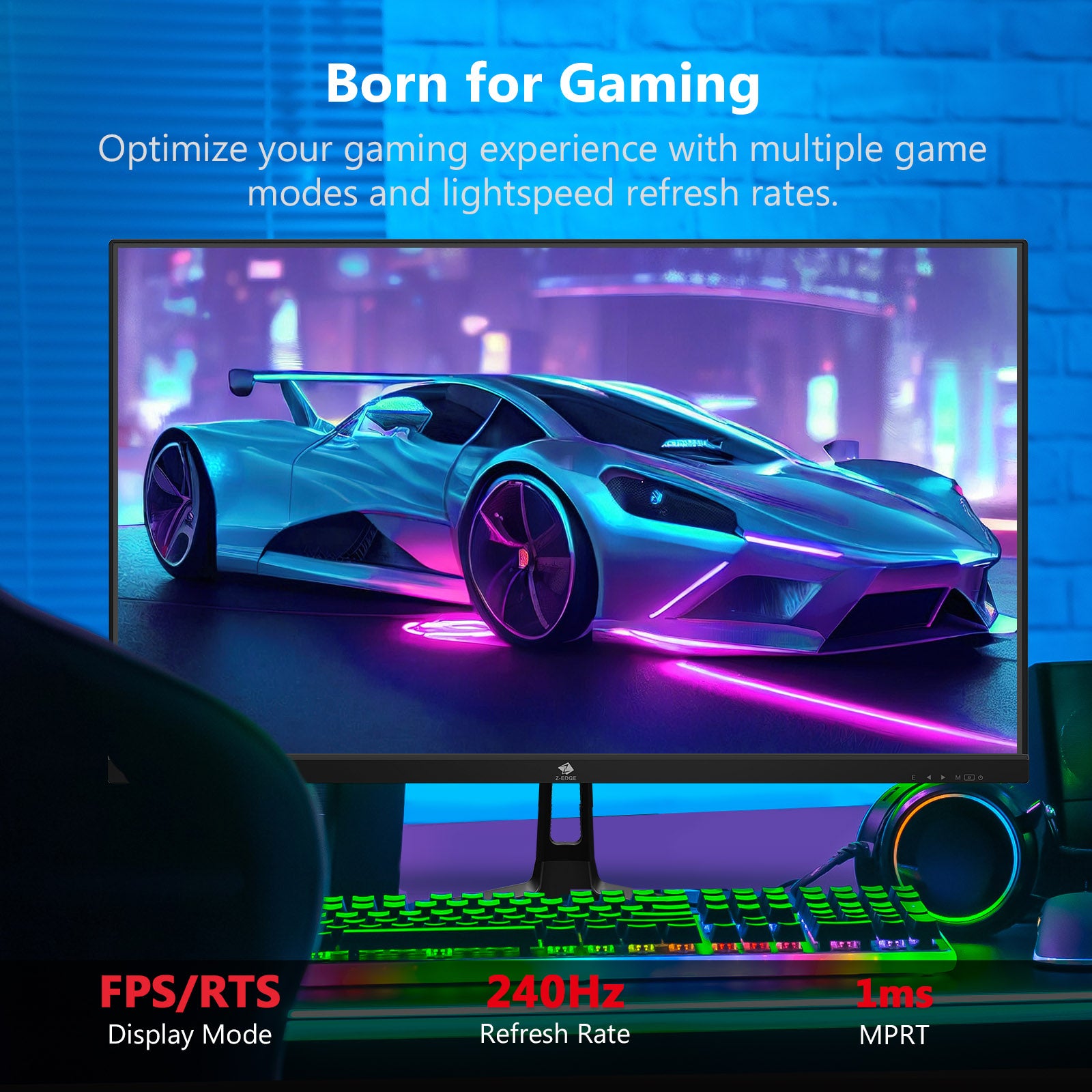 Z-EDGE 27 Inch 240Hz Gaming Monitor 1ms 1920x1080 IPS LED Gaming Monit