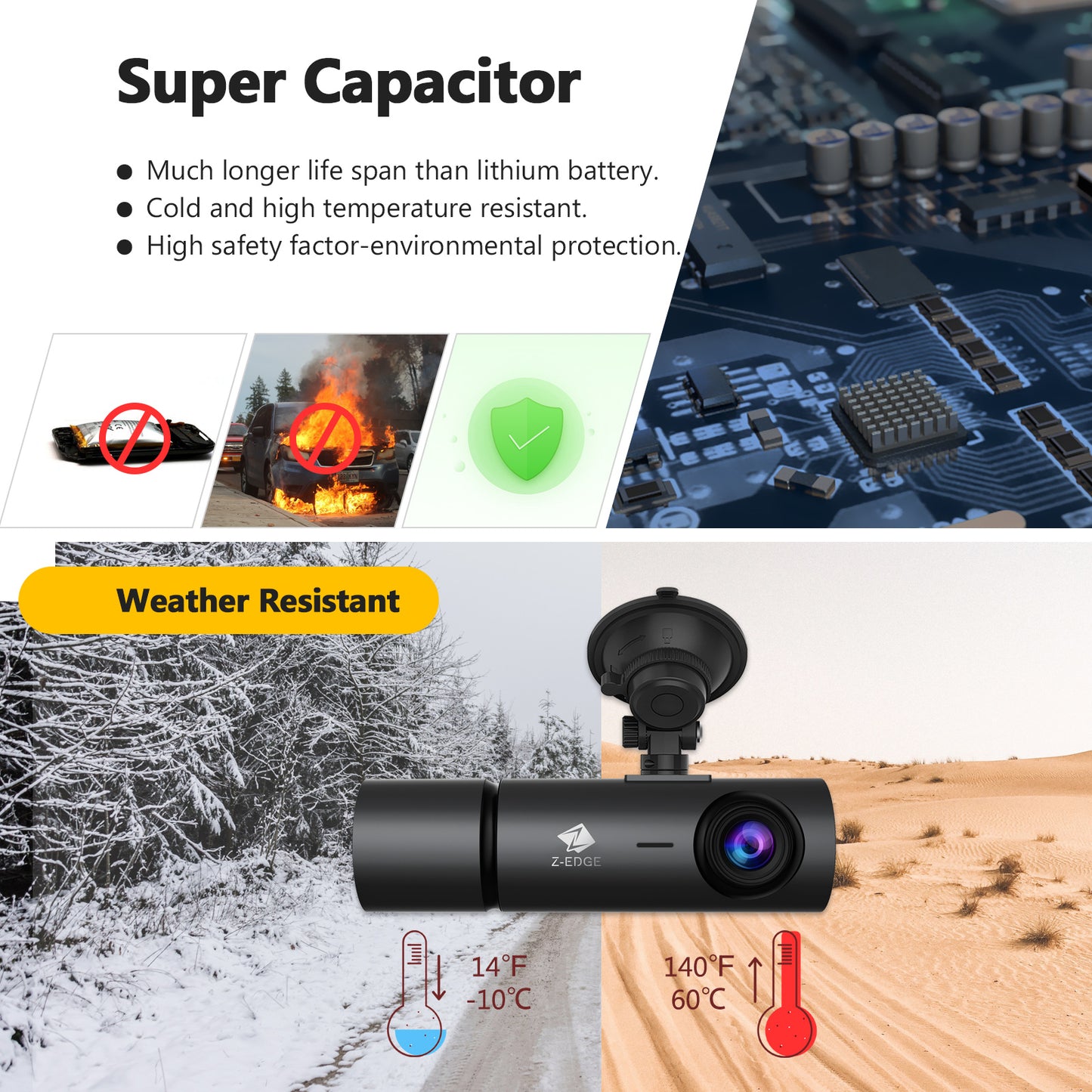 T3P 3-Channel Touch Screen 4K Dash Cam, 4K+1080P Front and Inside, 1600P+1080P+1080P Three Way Triple Car Camera, IR Night Vision, Super Capacitor, Support 512GB Max (64GB Card Included)