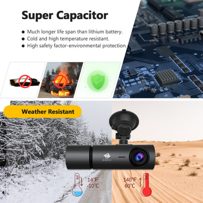 T3P 3-Channel Touch Screen 4K Dash Cam, 4K+1080P Front and Inside, 1600P+1080P+1080P Three Way Triple Car Camera, IR Night Vision, Super Capacitor, Support 512GB Max (64GB Card Included)