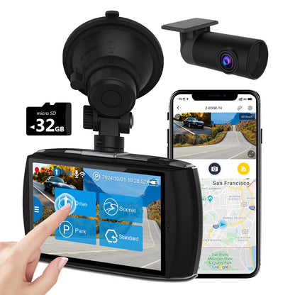 Z-EDGE T4 4K Dual Dashcam, 4" Touch Screen, Include 32GB MicroSD Card - 2025 Version