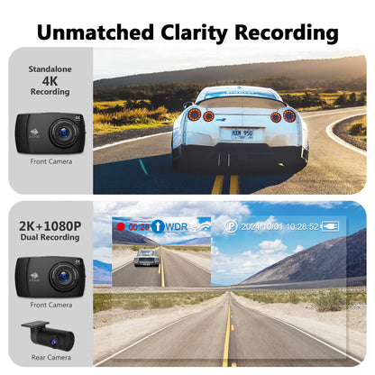 Z-EDGE T4 4K Dual Dashcam, 4" Touch Screen, Include 32GB MicroSD Card - 2025 Version