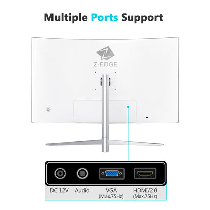 Refurbished: Z-Edge 27 Inch Curved Monitor FHD 75Hz 5ms Frameless Design, HDMI & VGA Port