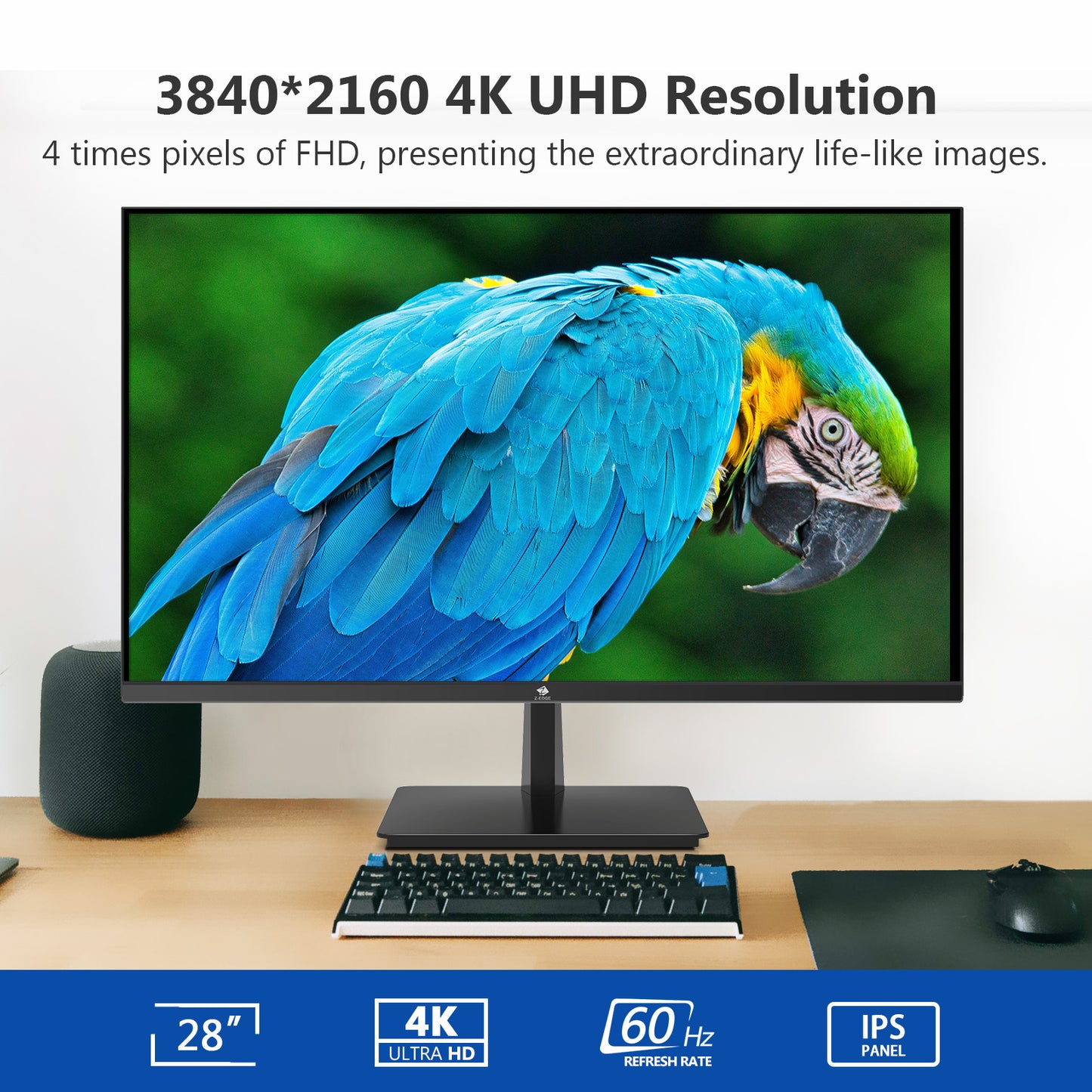 Refurbished: 28" 4K IPS Monitor UHD 3840x2160 60Hz 4ms HDMI DP Port Eye-Care Tech