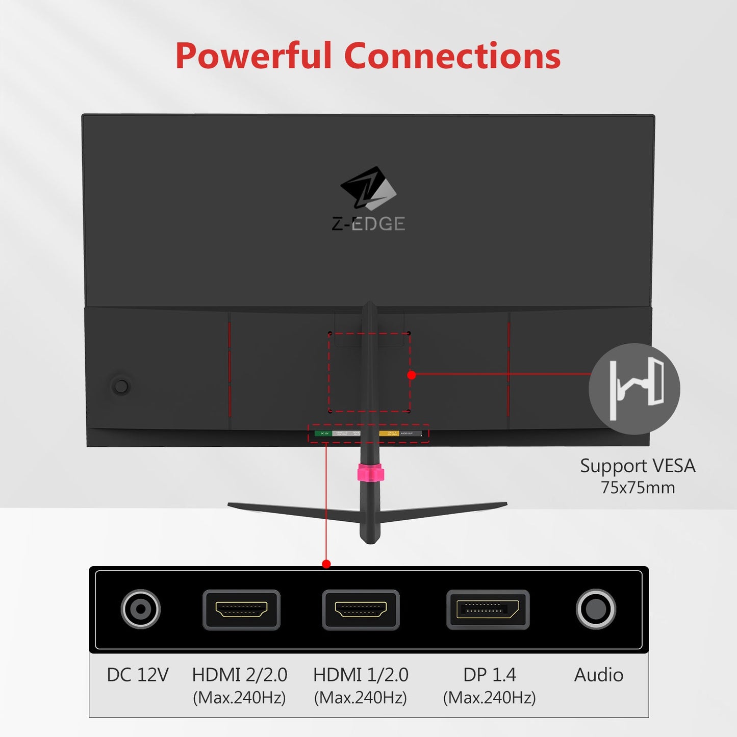 再生品: Z-EDGE 25 インチ 240Hz ゲーミング モニター、1ms フル HD LED モニター、AMD Freesync プレミアム、DisplayPort HDMI ポート、内蔵スピーカー