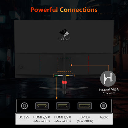 Z-EDGE UG25I 24.5 インチ 240Hz ゲーミング モニター 1ms フル HD LED モニター、AMD Freesync プレミアム、DisplayPort HDMI ポート、内蔵スピーカー