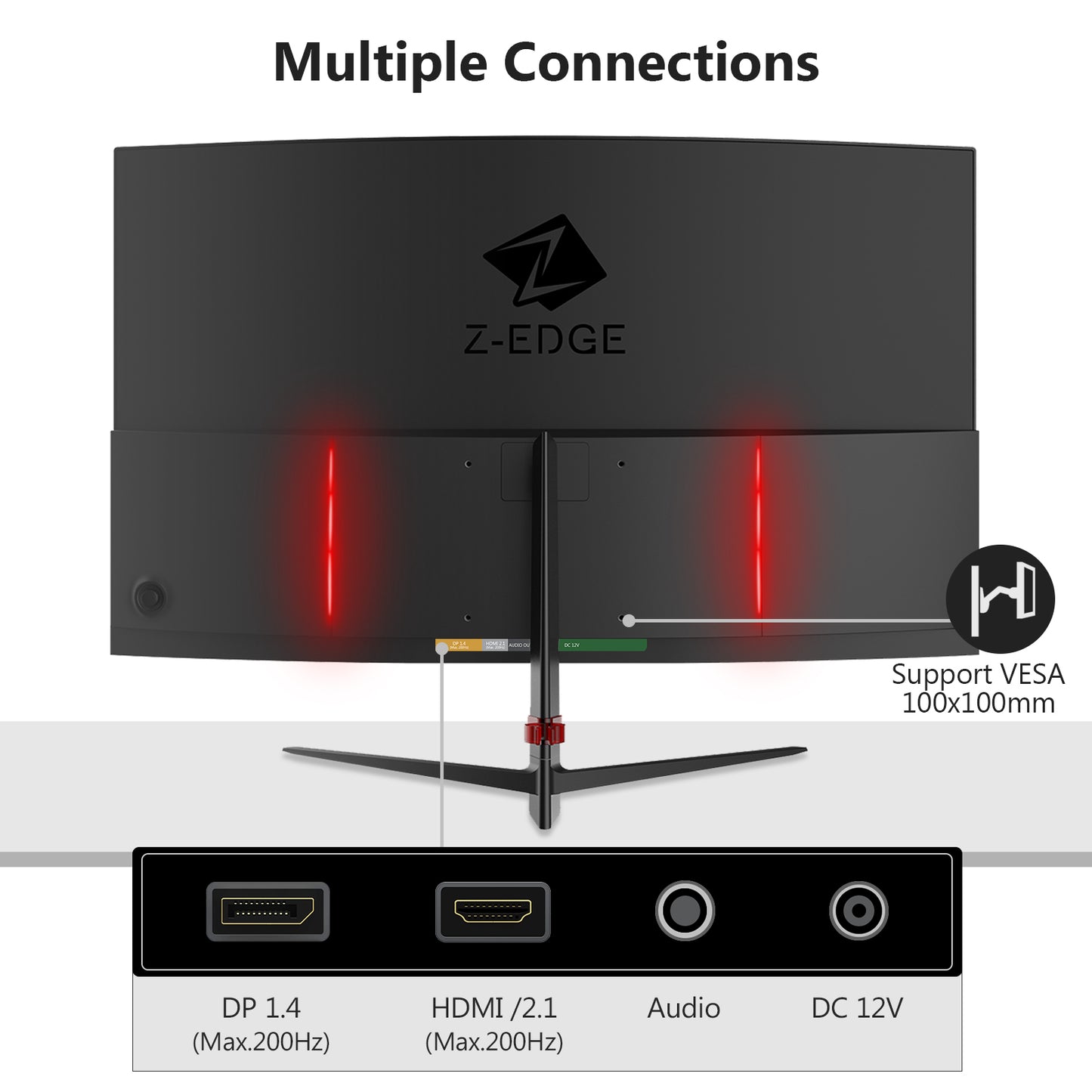 Z-EDGE UG27 27インチ 200Hz 曲面ゲーミングモニター 1ms フル HD 1080P HDMI &amp; DP ポートサポート VESA ウォールマウント