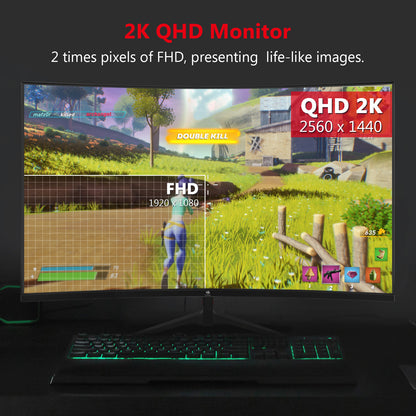 Z-EDGE 27 Inch QHD Curved Gaming Monitor 165Hz(DP) 144Hz(HDMI) 1ms 2K Resolution 2560x1440 Frameless LED Gaming Monitor, HDMI DisplayPort, Support Wall Mount