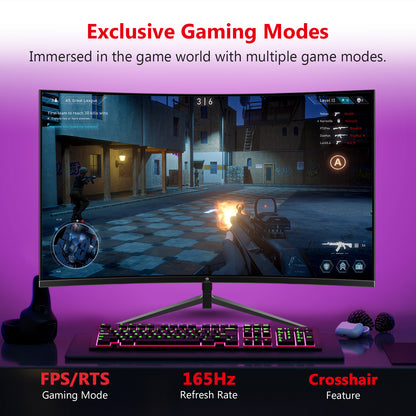 Z-EDGE 27 Inch QHD Curved Gaming Monitor 165Hz(DP) 144Hz(HDMI) 1ms 2K Resolution 2560x1440 Frameless LED Gaming Monitor, HDMI DisplayPort, Support Wall Mount