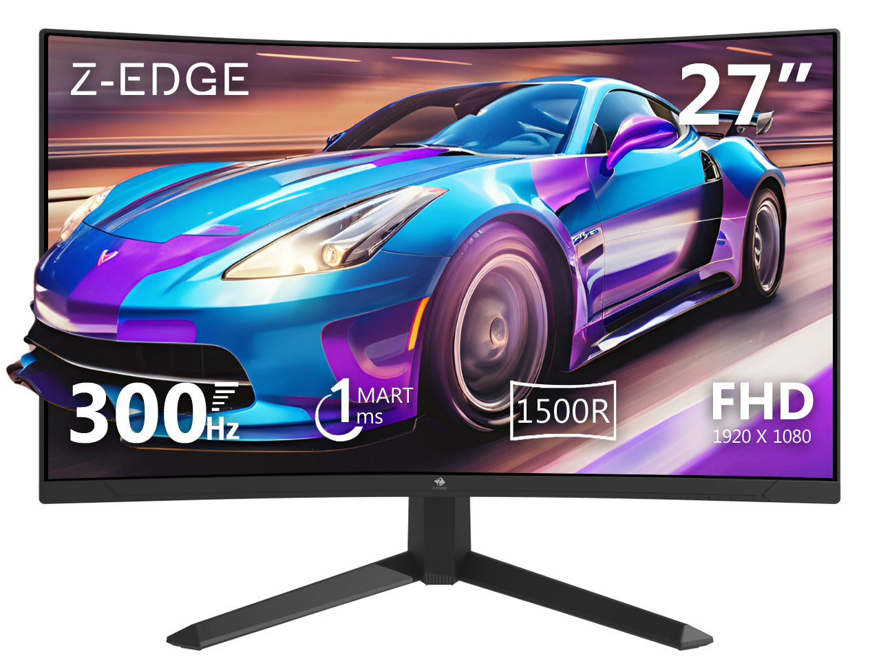 Z-EDGE 27" 300Hz Curved Gaming Monitor 1ms FreeSync, HDMI & DisplayPort