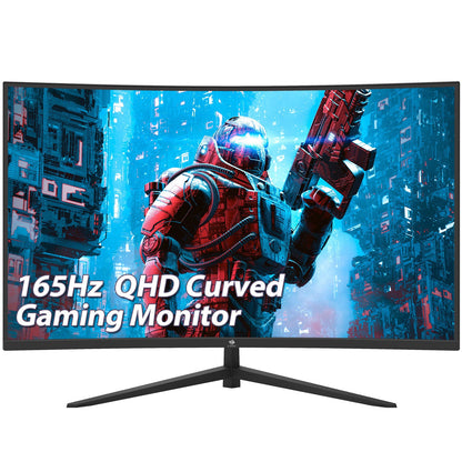 再生品: Z-EDGE 32 インチ 2K QHD 曲面ゲーミング モニター 165Hz 1ms、1500R 曲率、2560x1440 16:9 フレームレス設計、DisplayPort &amp; HDMI ポート