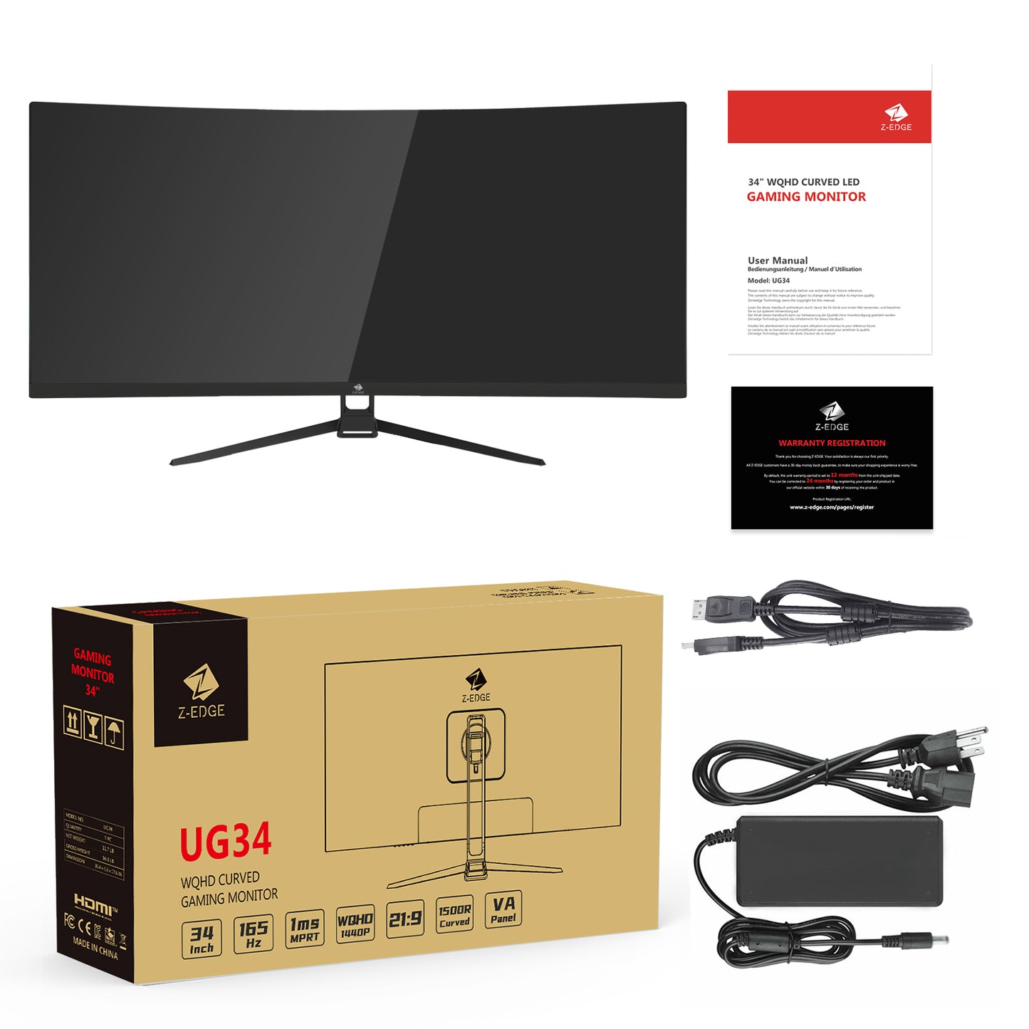 Refurbished: 34" Ultrawide 165Hz Curved Gaming Monitor 3440x1440 Resolution