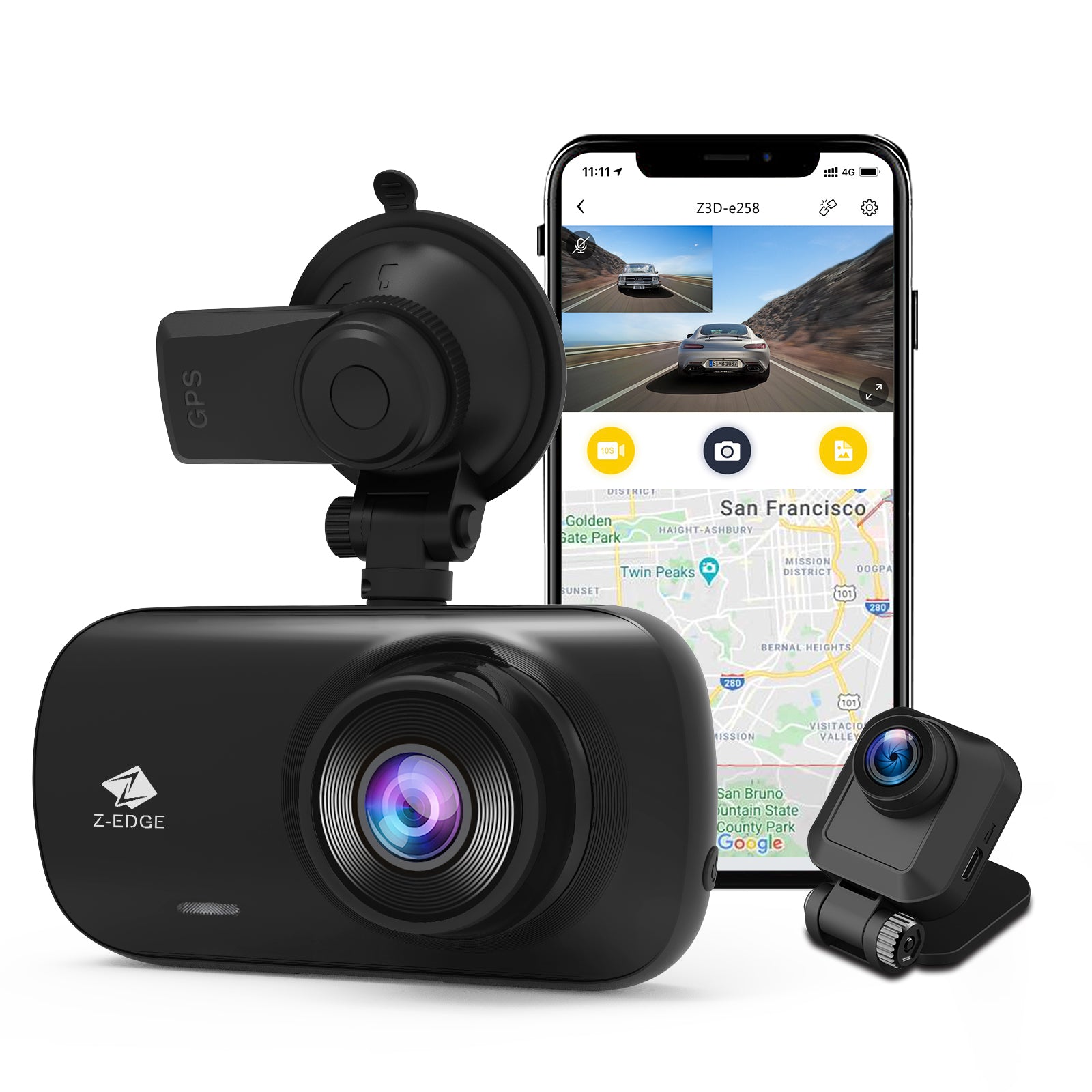 Z-EDGE Z3D 2560x1440P 2K QHD, Front and Rear Dash Cam with WiFi, GPS ...