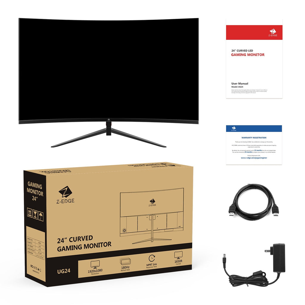Z-Edge 24 Inch Curved Gaming Monitor 180Hz 1ms MPRT, 16:9 Full 