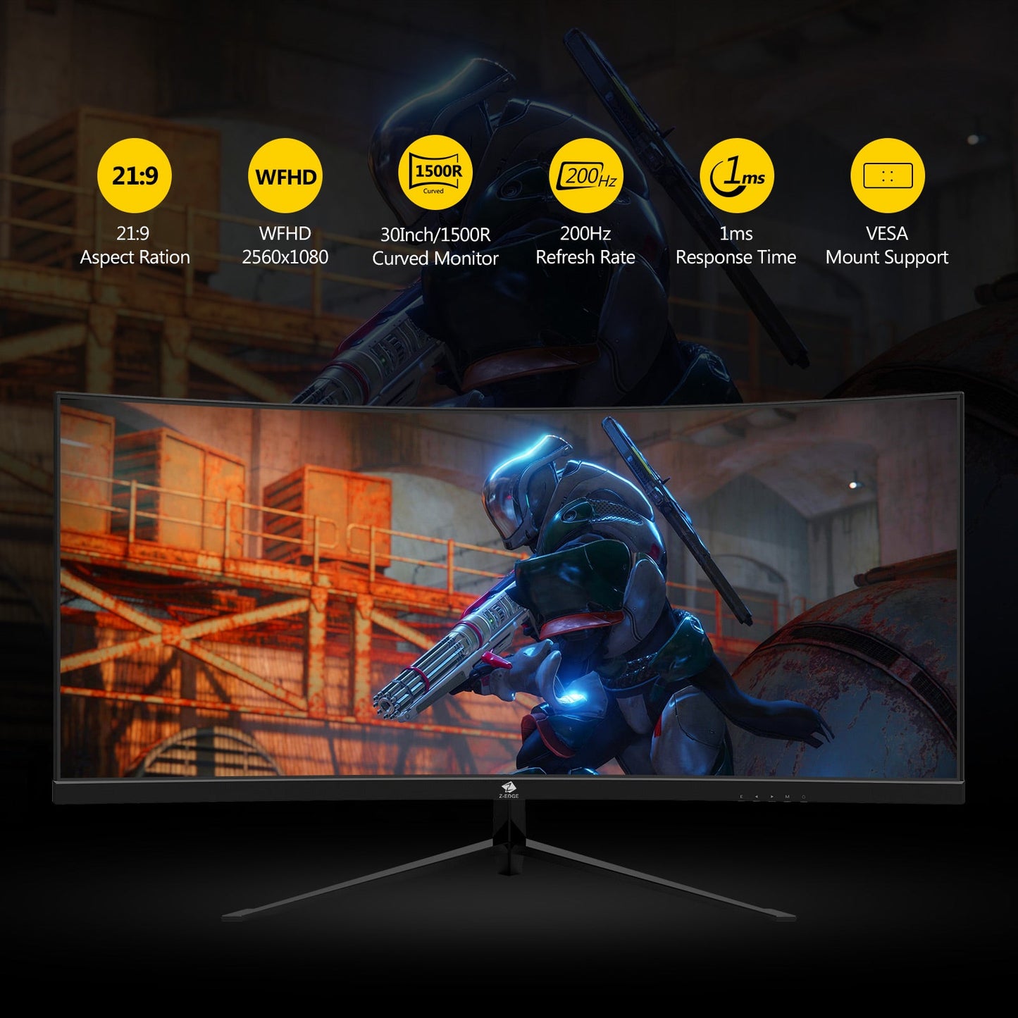 Überholt: Z-Edge 30 Zoll gebogener Gaming-Monitor 200 Hz 1 ms WFHD 21:9 Ultrawide-Bildschirm 