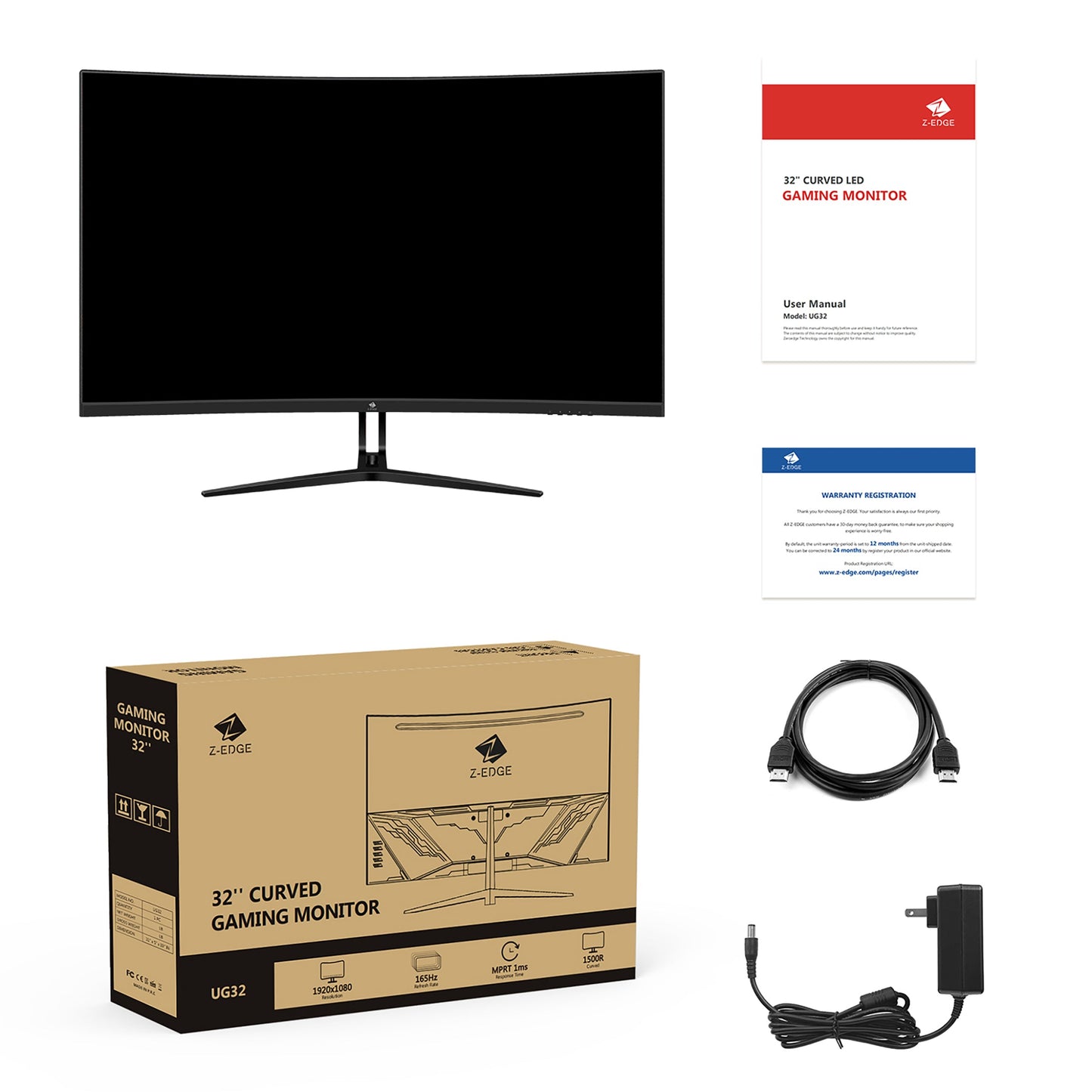 Refurbished: Z-Edge 32 Inch 1500R Curved Gaming Monitor 180Hz 1ms Full HD Support Wall Mount