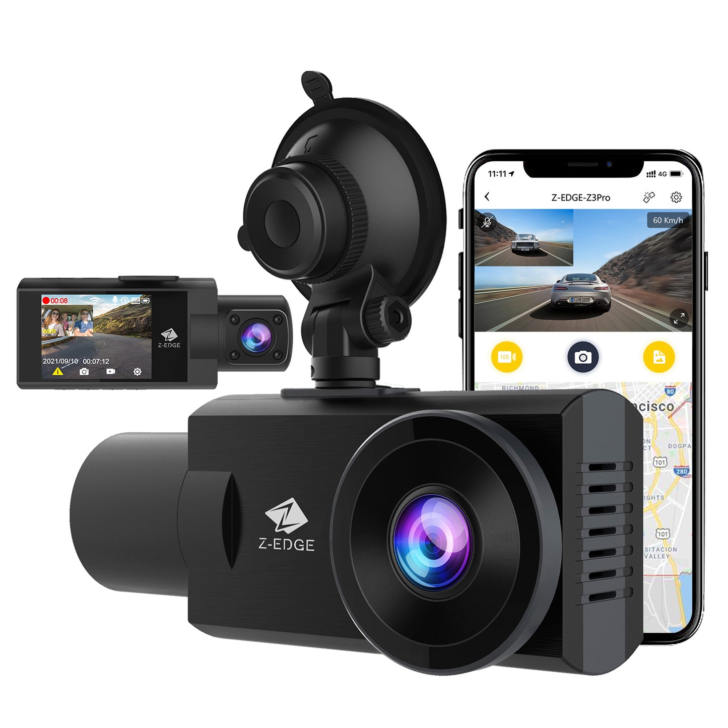 Z3Pro Dual Dash Cam Built-in Wi-Fi, 2K+1080P Front and Inside Dash Cam, IR Night Vision