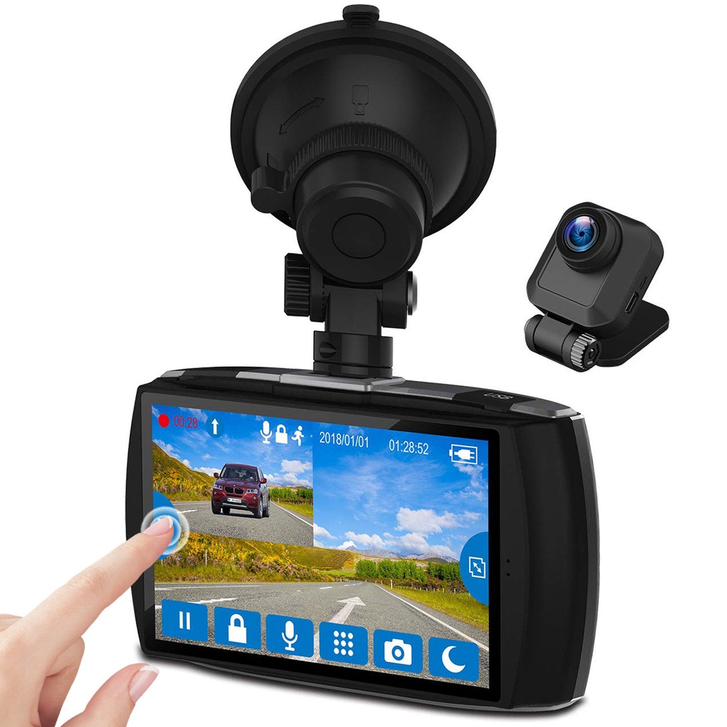 T4 4.0" Touch Screen Dual Dash Cam FHD 1080P Video Dash Cam 