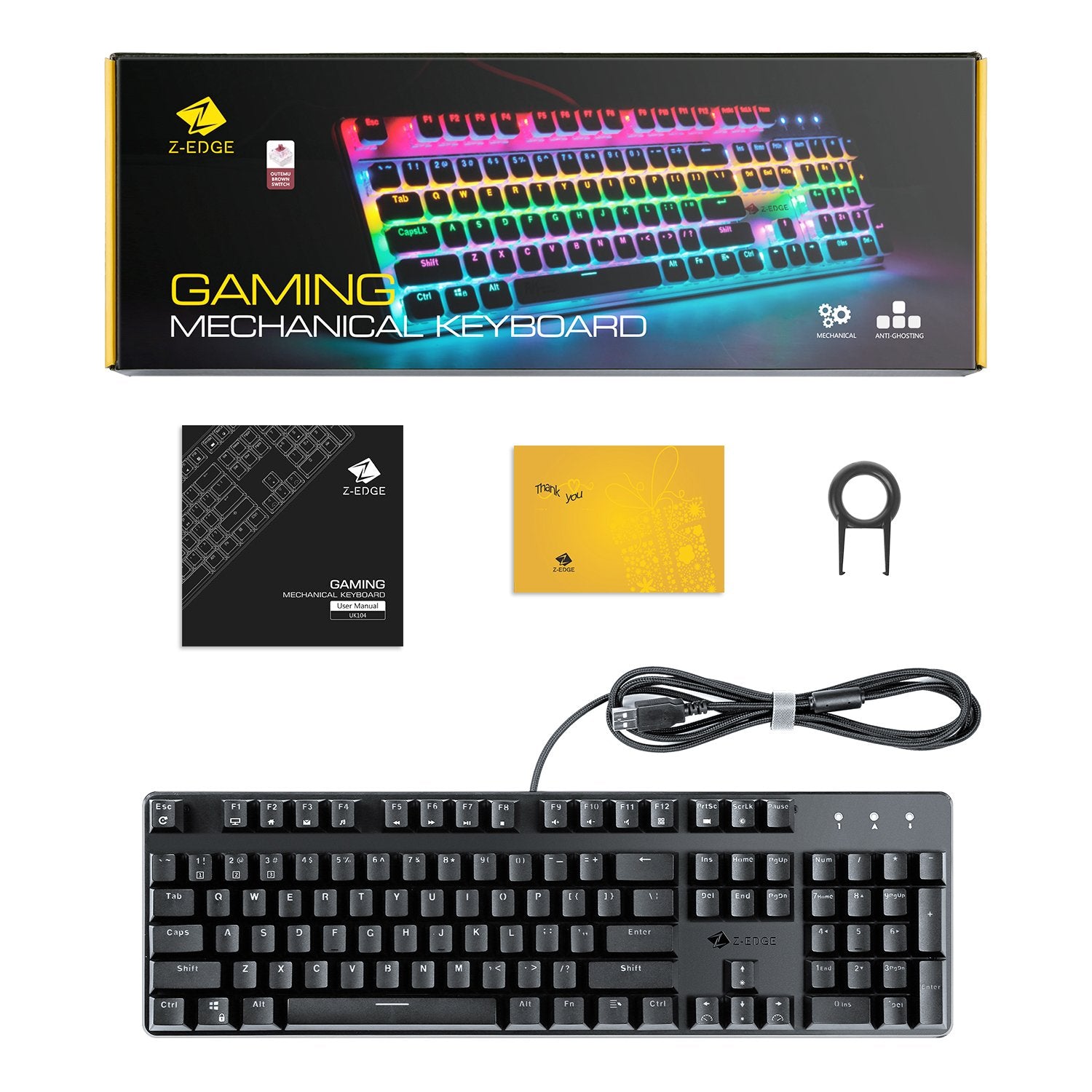 UK104 Gaming Mechanical Keyboard 104 Keys Rainbow Backlit Keyboard Keyboard 